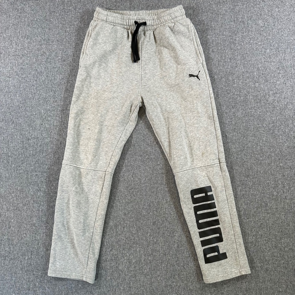 Puma Sweatpants Boys Large 381902 Gray Graphic Logo Joggers Good